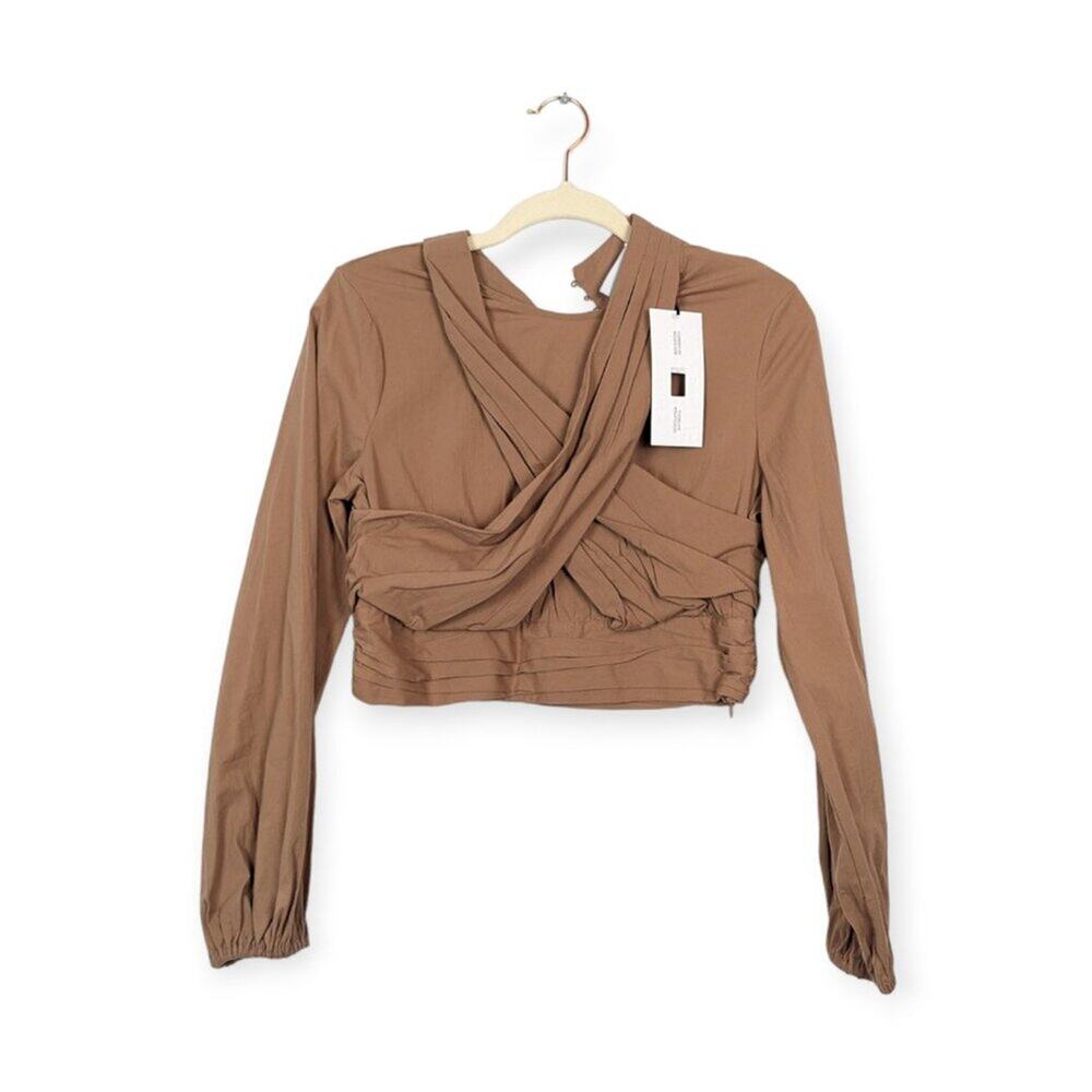 Future Collective Crop Top S Brown Long Sleeve Fitted Minimalist NWT